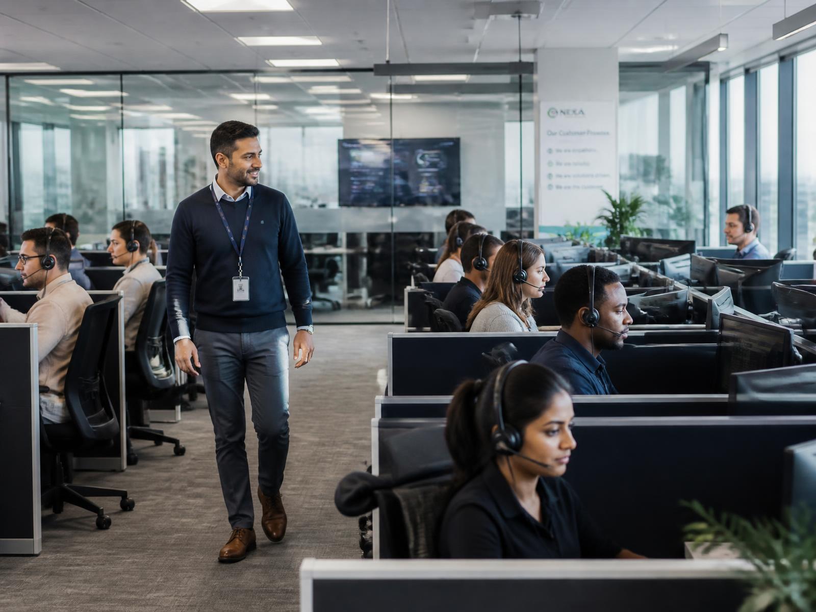 Large outsourcing delivery floor with shift teams at work